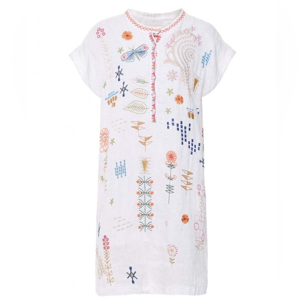 Johnny Was Biya white embroidered Elektra cap sleeve linen mini dress Women’s S